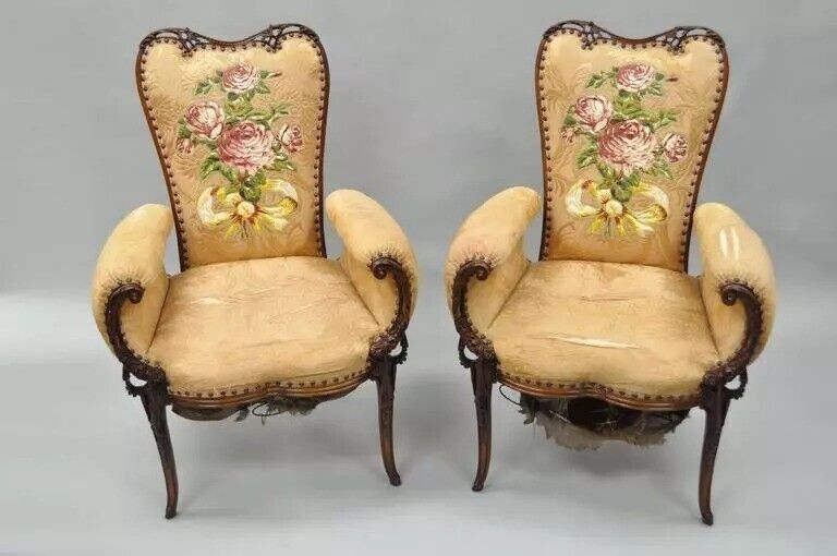 Vintage Grosfeld House French Hollywood Regency Mahogany Fireside Chairs - Pair