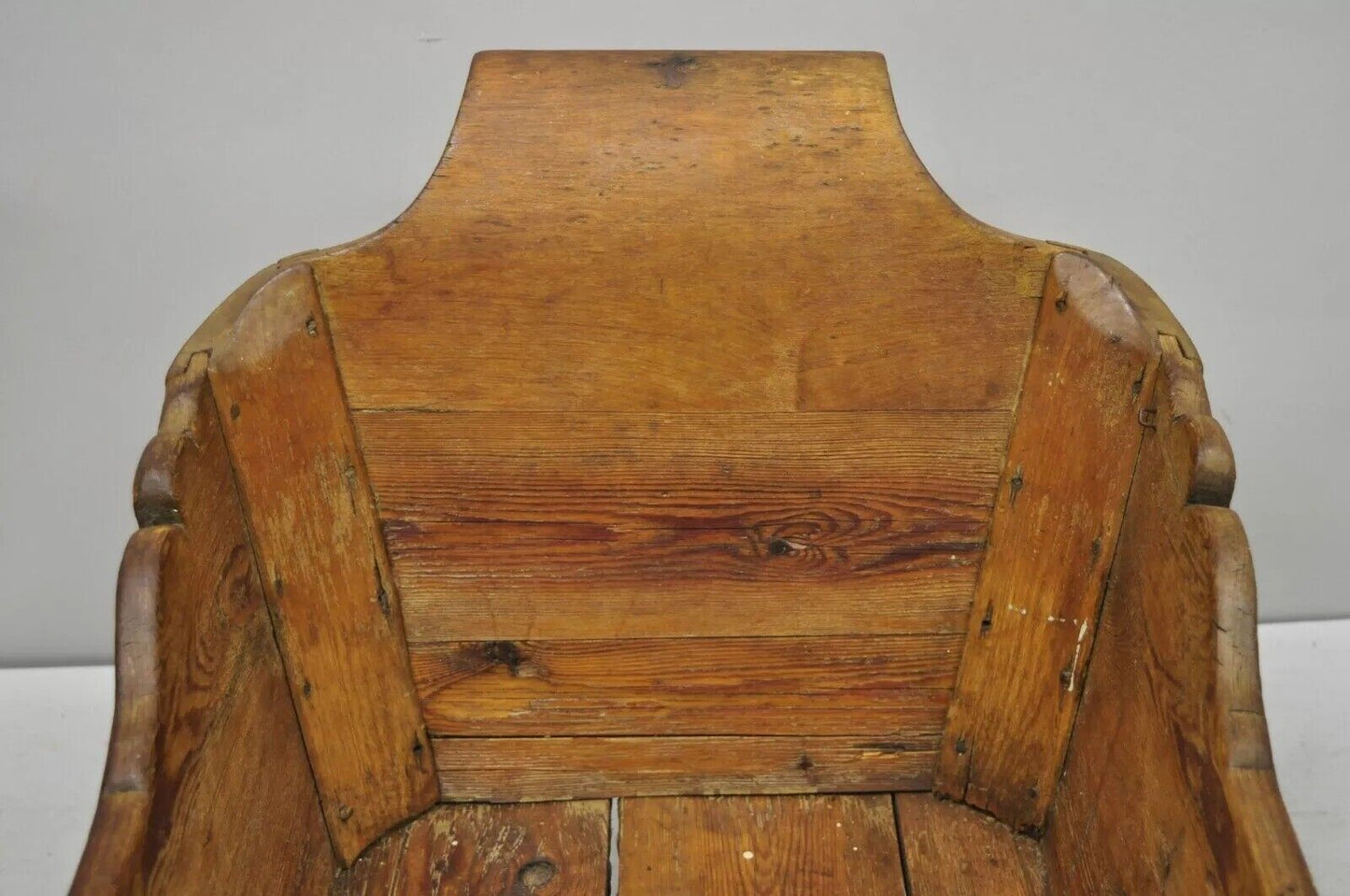 Antique 19th Century Primitive Colonial Carved Wood Baby Rocking Doll Cradle