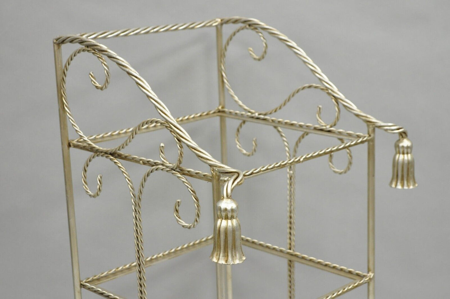 Italian Hollywood Regency Silver Iron Tassel 3 Tier Etagere Towel Rack Stand