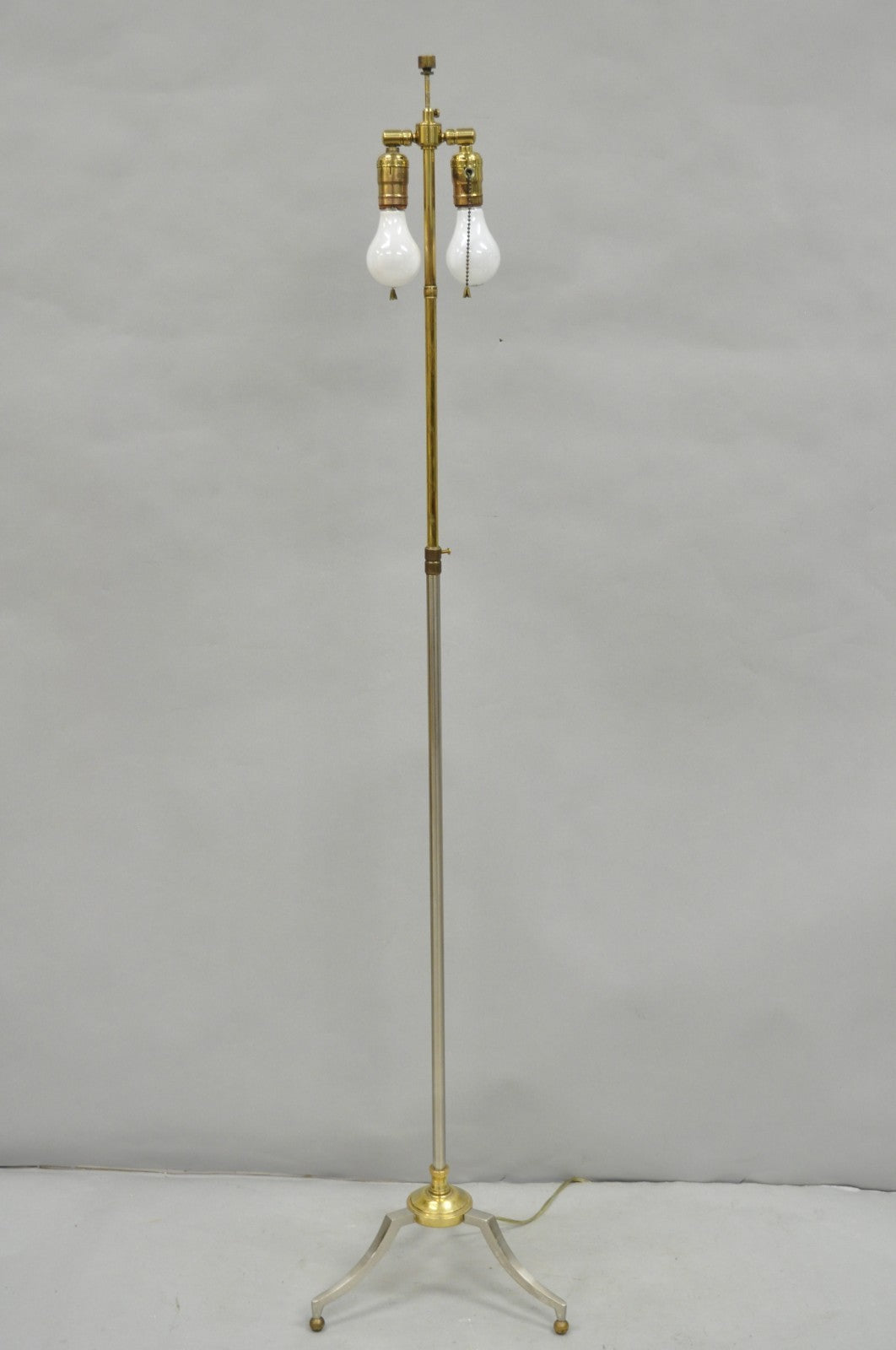 Vintage Maison Jansen Style Neoclassical Steel and Brass Adjustable Floor Lamp