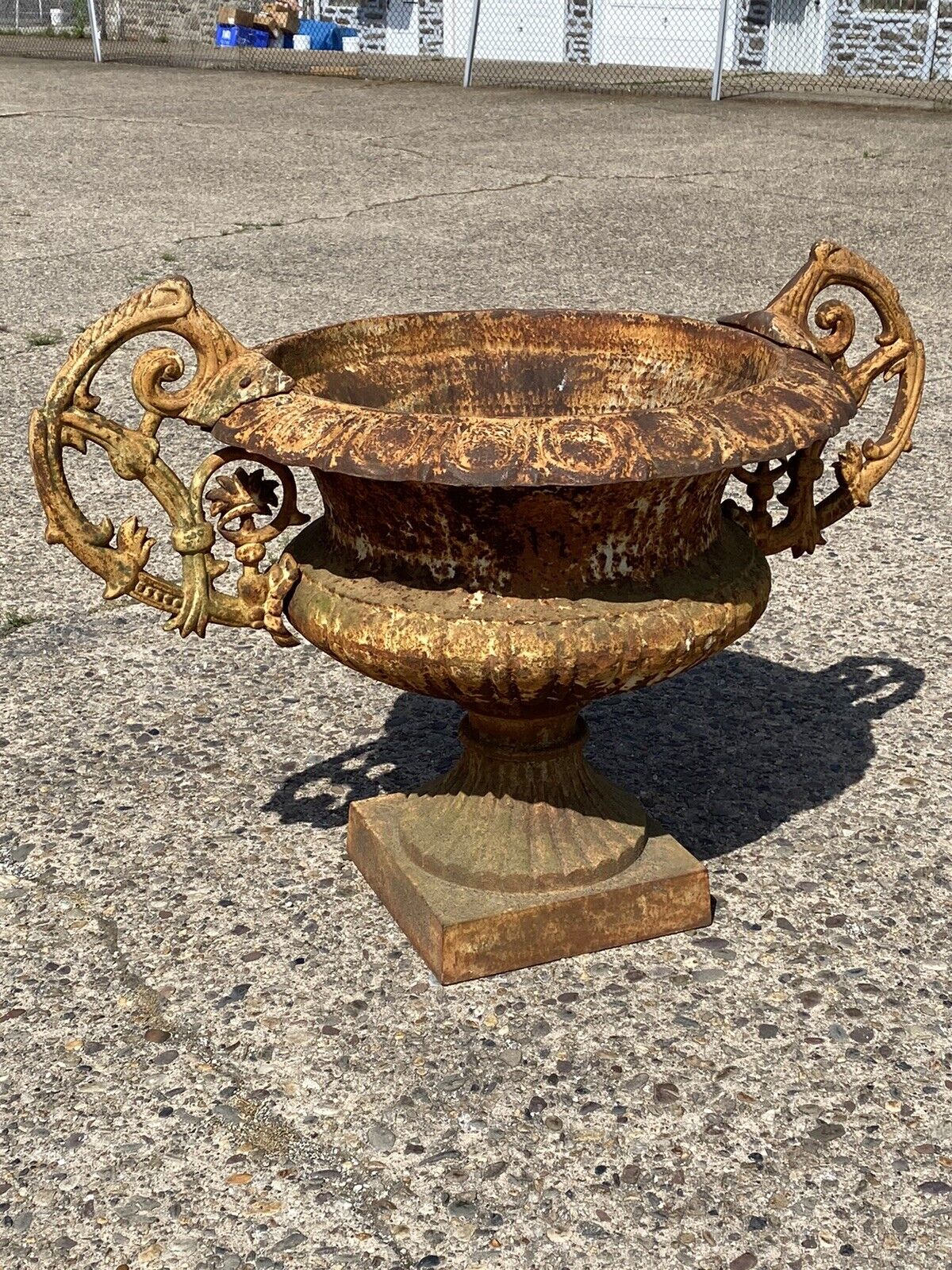 Large Cast Iron 48" Wide French Victorian Campana Urn Garden Planter w Handles B