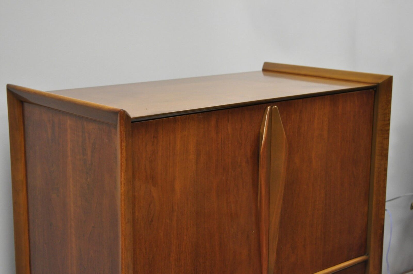 Vintage Mid Century Modern Sculpted Angled Walnut Highboy Tall Chest Dresser
