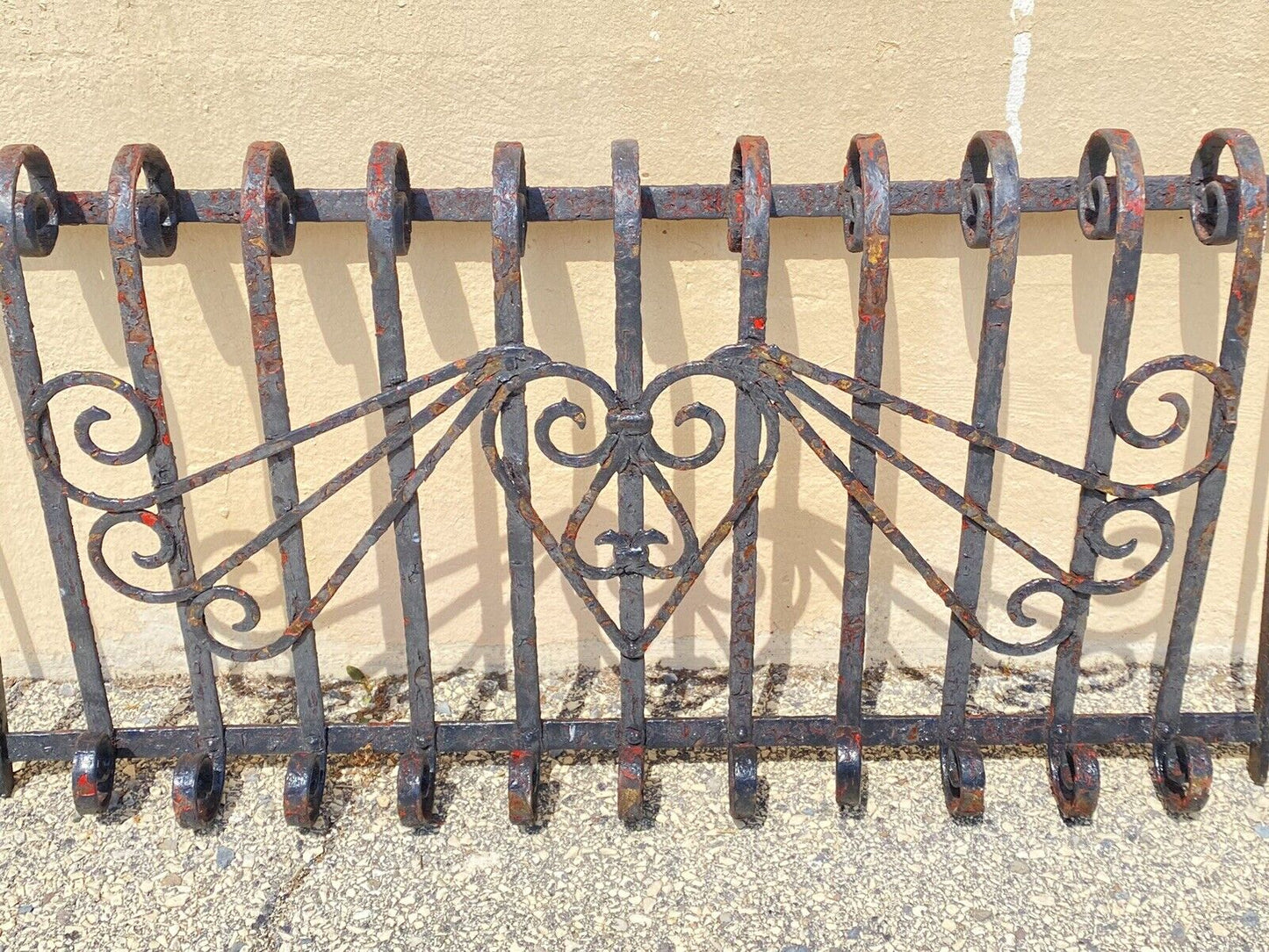 Antique Art Nouveau Black Wrought Iron Heart and Scroll 23x52 Garden Fence Gate