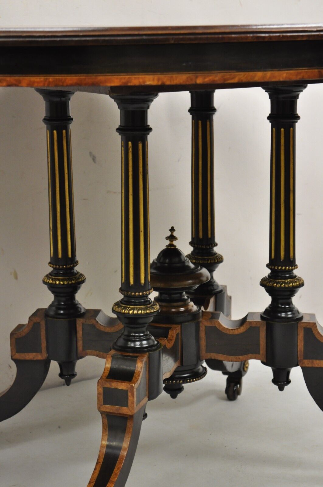 English Victorian Aesthetic Movement Ebony & Burr Walnut Oval Center Table