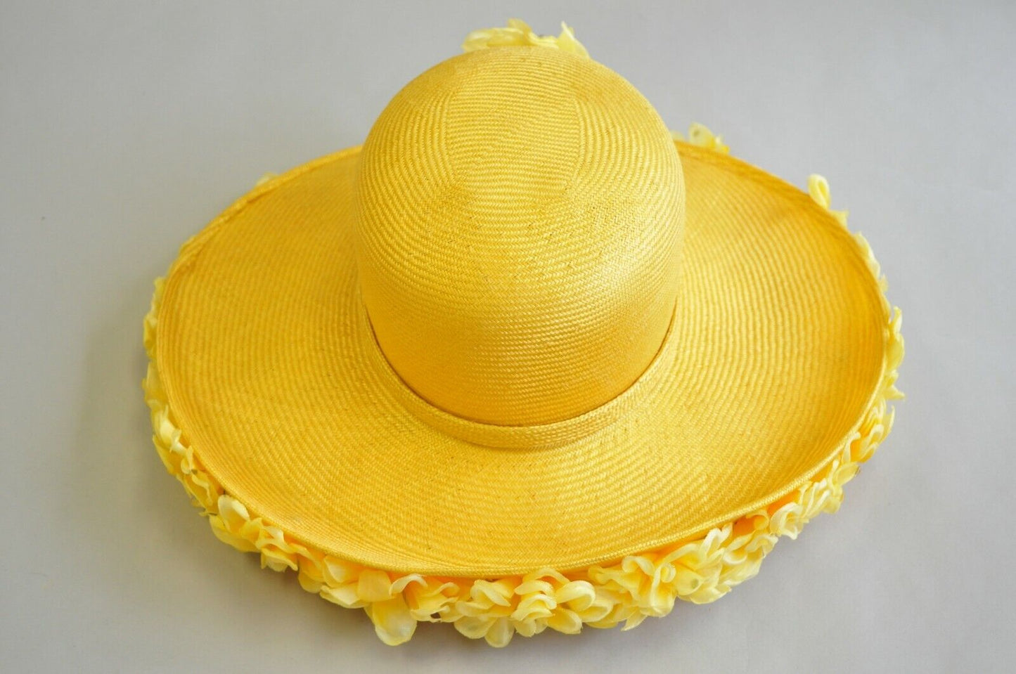 Vintage Jack McConnell Boutique Yellow Straw Bejeweled Flower Petal Derby Hat