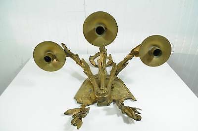 19th C French Bronze Acanthus Candle Holder Wall Sconce Coat of Arms Lion Shield