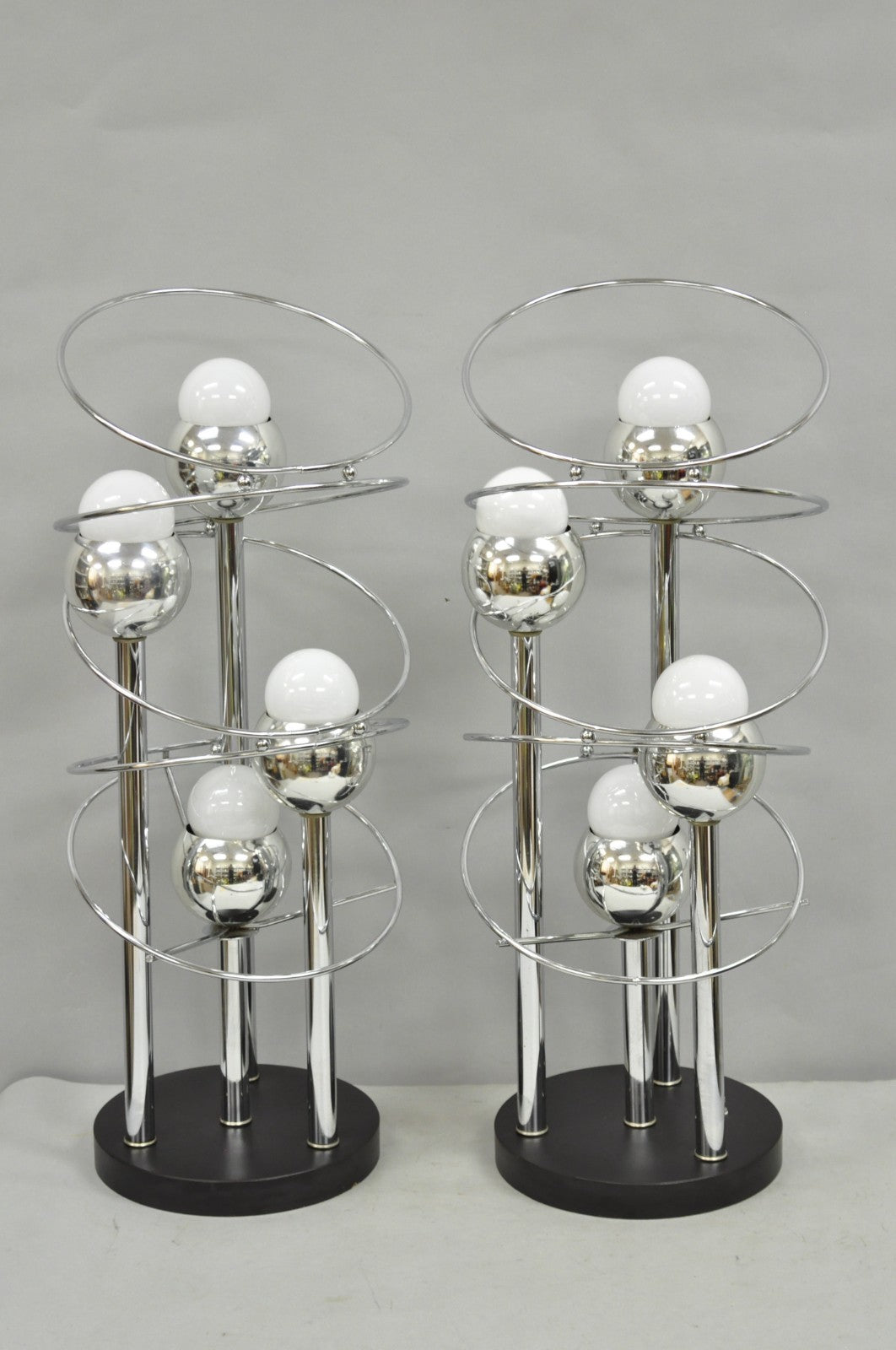 Vintage Mid Century Modern George Kovacs Spiral Chrome Ball Table Lamps - a Pair