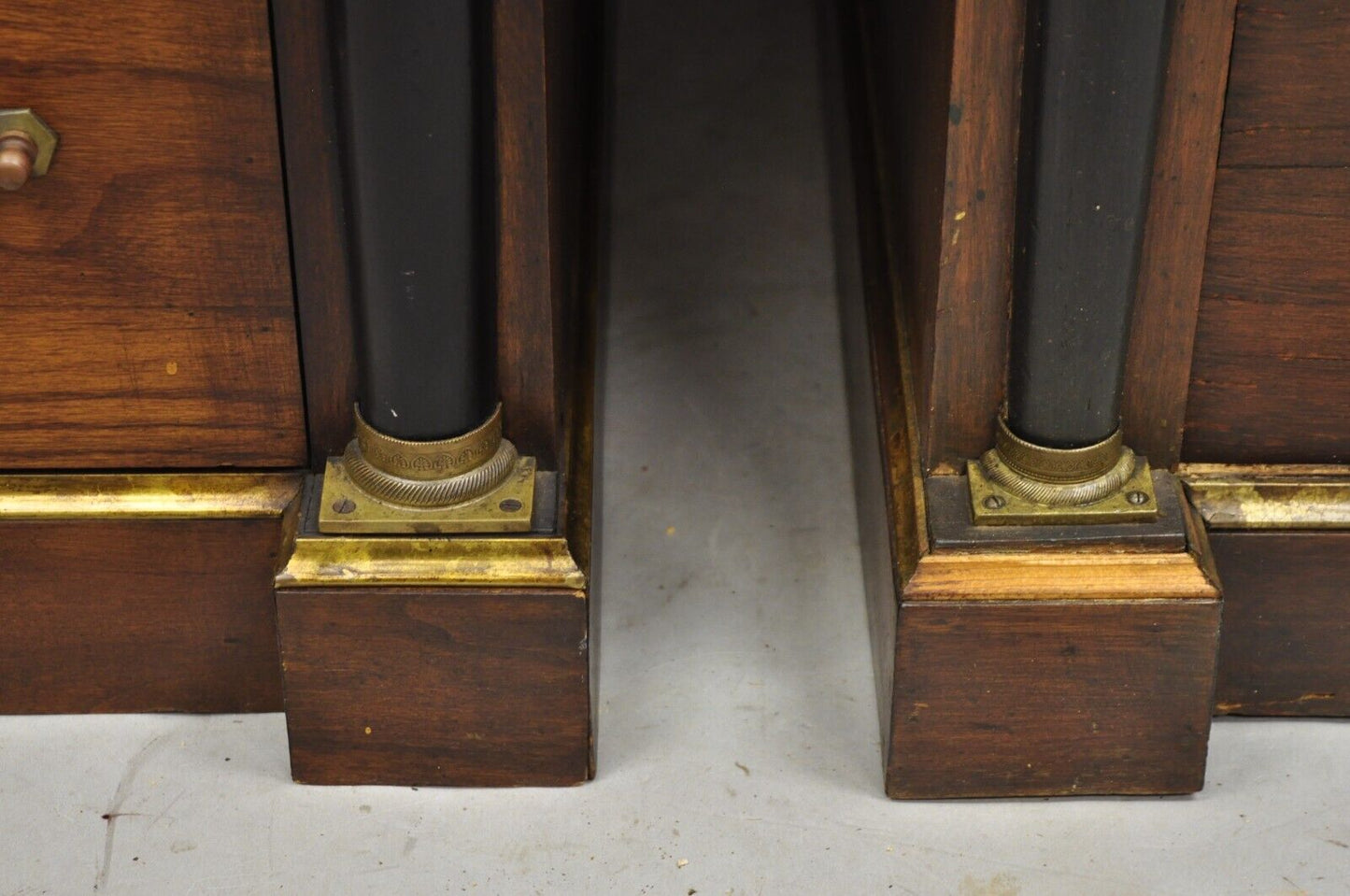 French Empire Neoclassical Style Marble Top Cherry Wood Commode Chest - a Pair