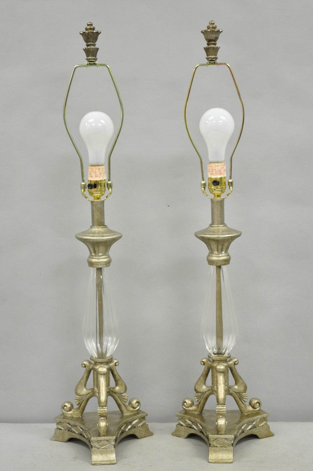 Contemporary Tuscan Mediterranean Style Glass and Resin Table Lamps - a Pair
