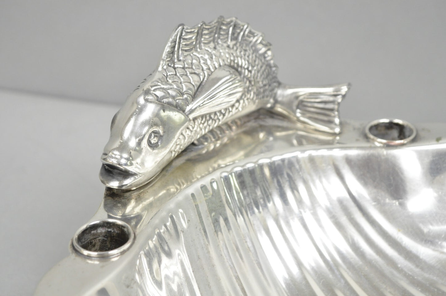 Vintage English Regency Sheffield Silver Plated Fish Clam Shell Serving Platter