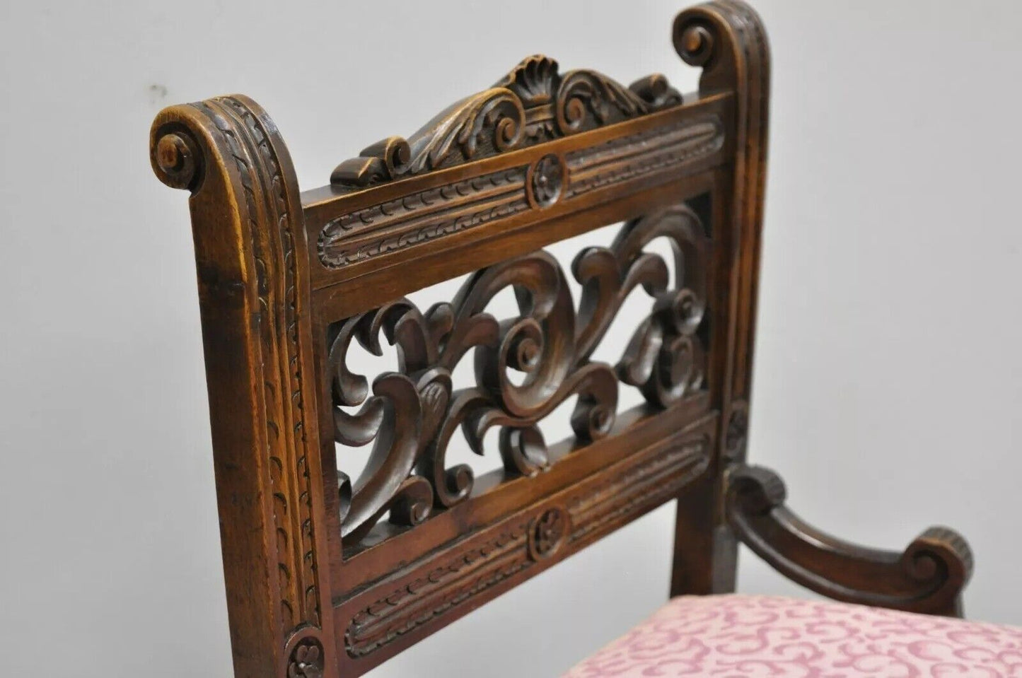 Antique Italian Renaissance Carved Walnut Northwind Face Curule Side Chair