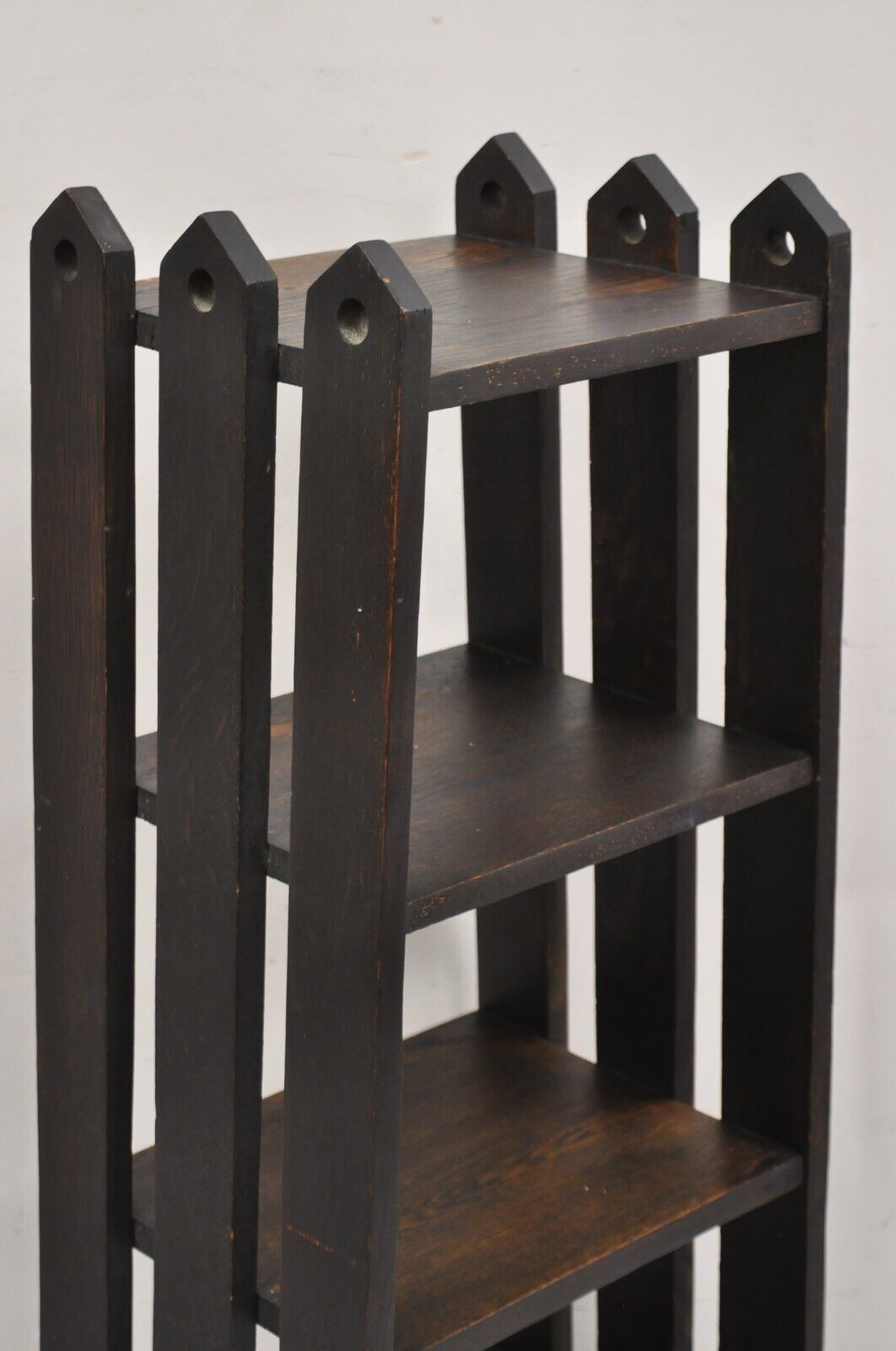 Antique Gunlocke Mission Oak Arts & Crafts 5 Tier Slatted Narrow Open Bookcase