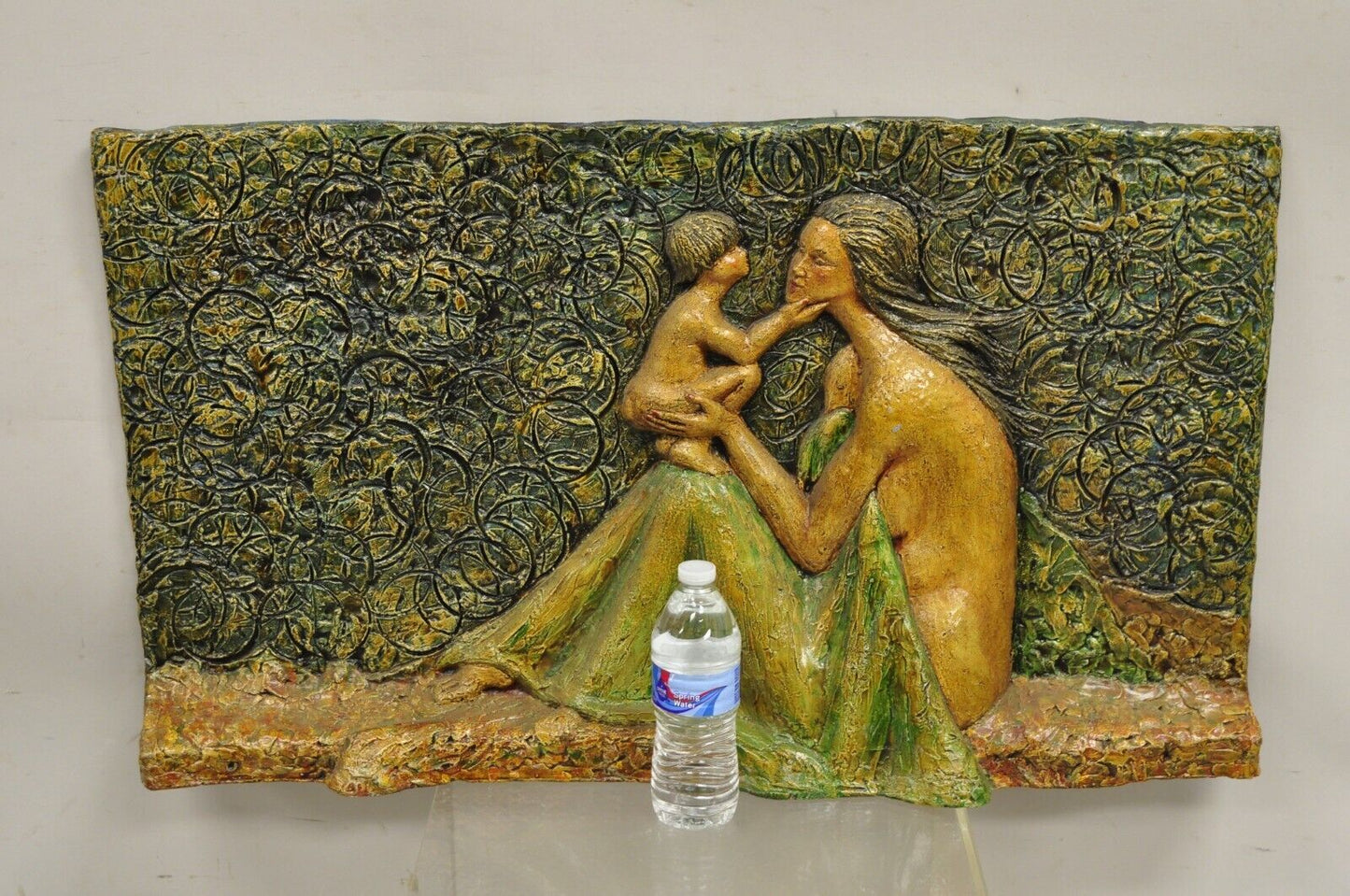 Mid Century Modern 3D Fiberglass Relief Mother & Child Nude Wall Art Sculpture