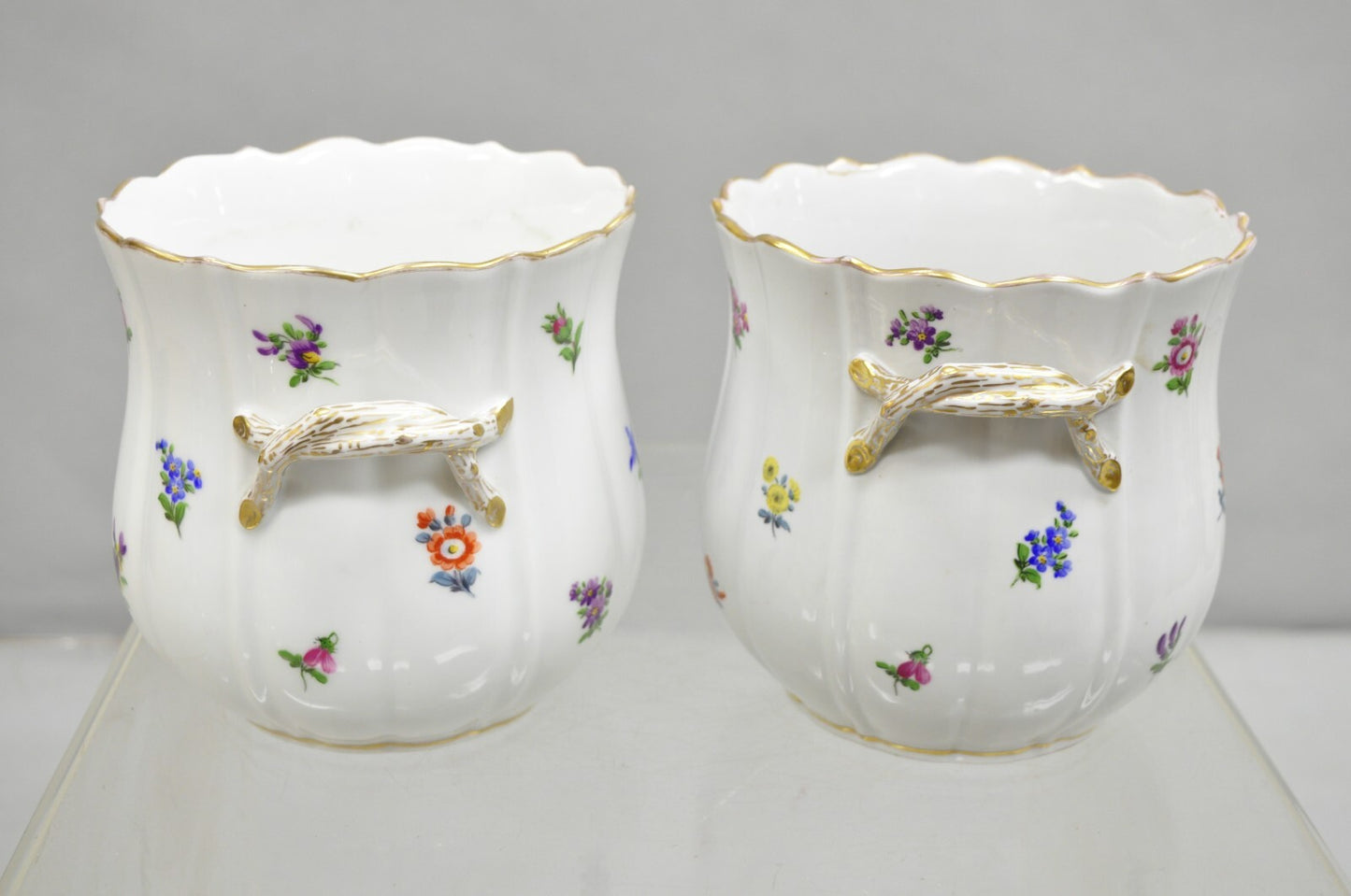 Antique Meissen French Porcelain Flower Pot Cachepot Wine Cooler - a Pair
