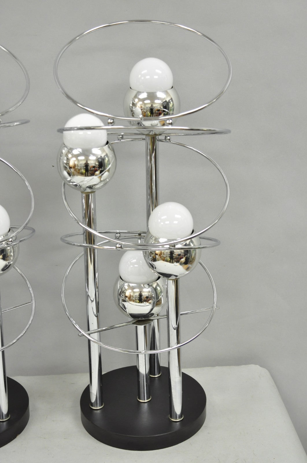 Vintage Mid Century Modern George Kovacs Spiral Chrome Ball Table Lamps - a Pair
