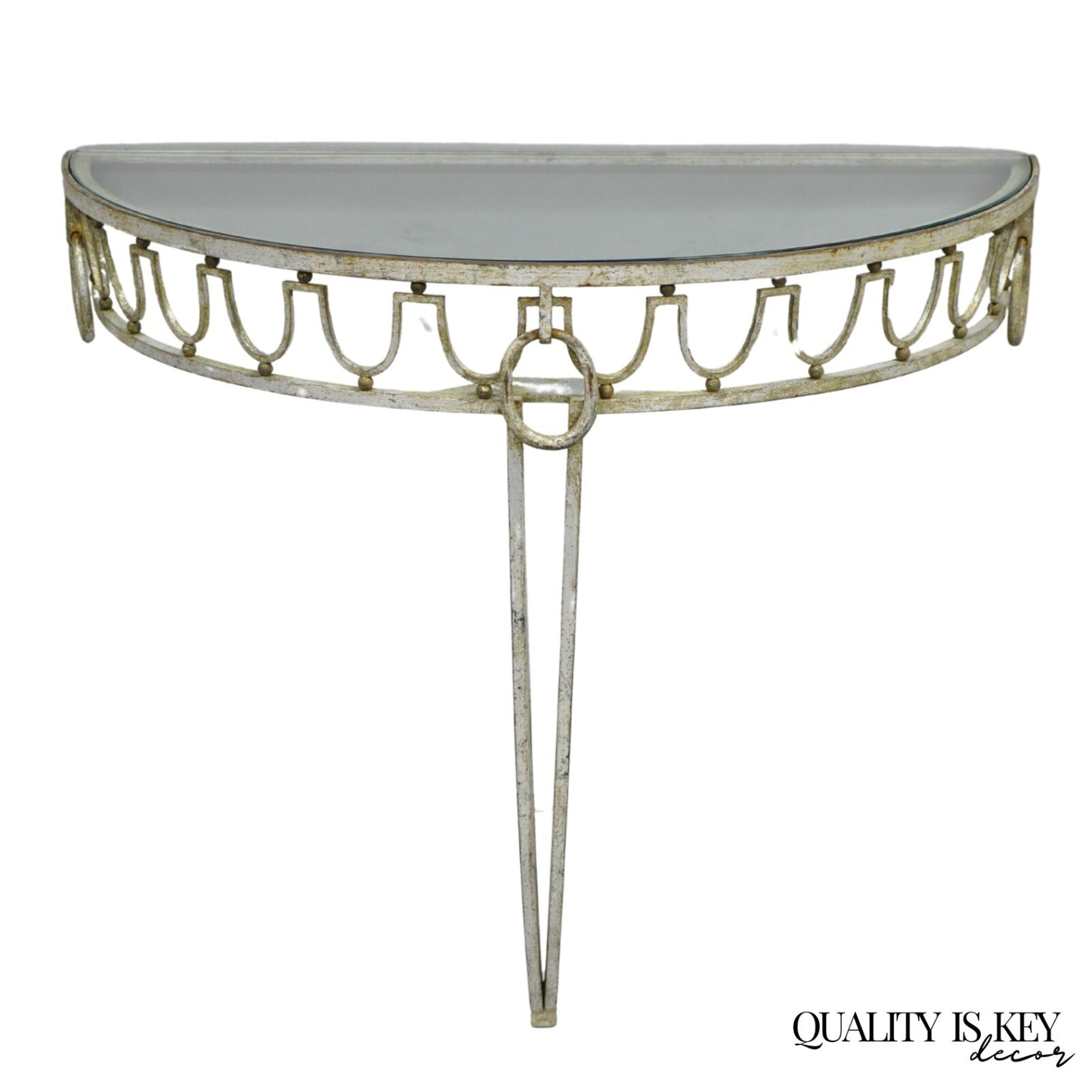 Italian Neoclassical Hollywood Regency Silver Gilt Iron Wall Mount Console Table