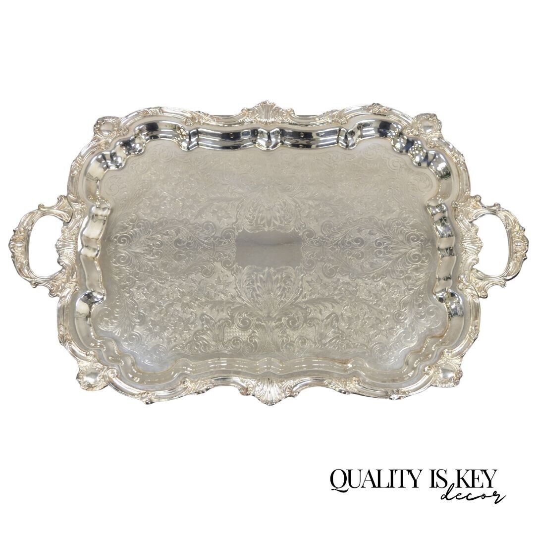 Vintage English Silver Mfg Corp Large Silver Plated Etched Platter Tray