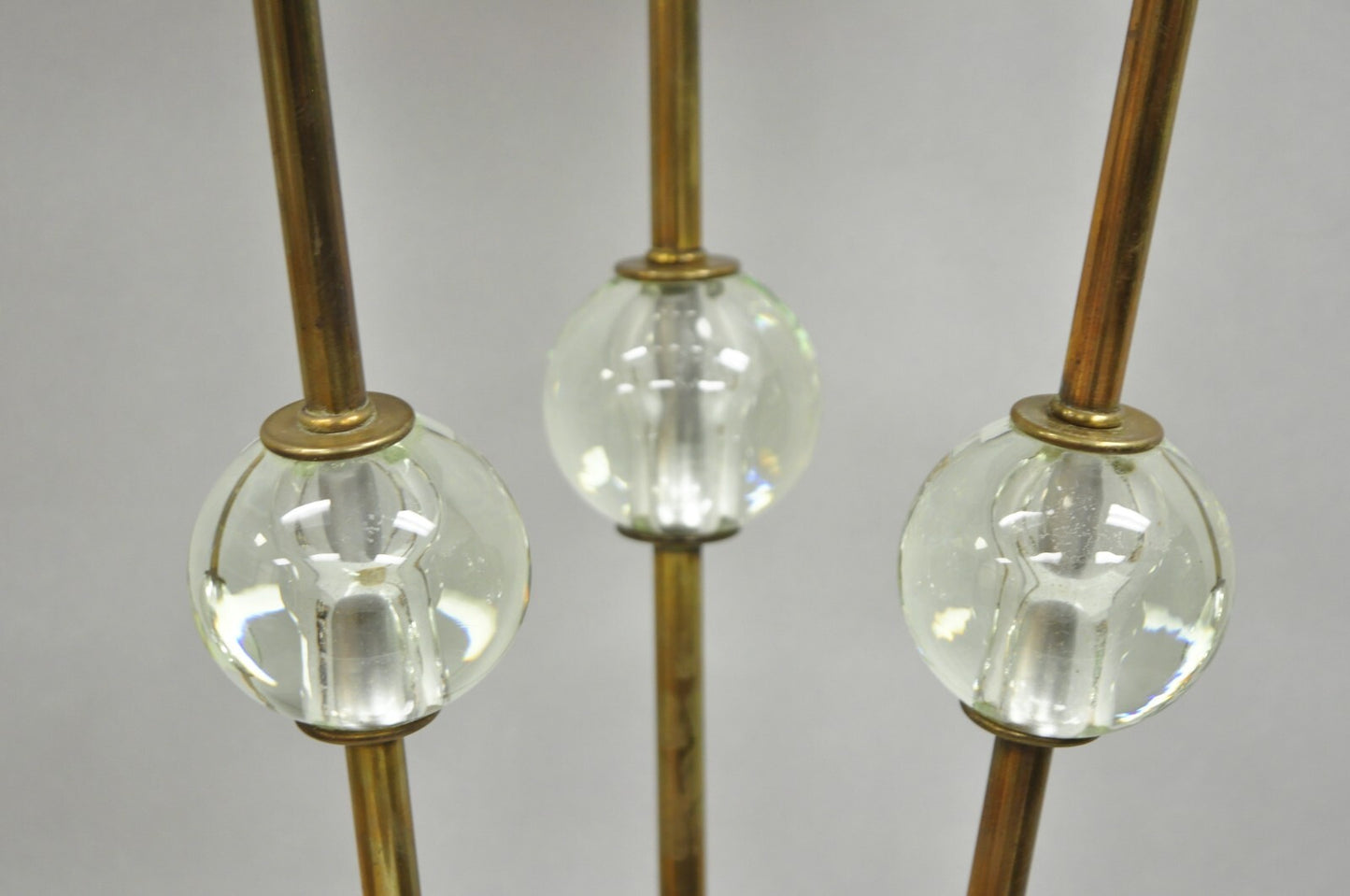 Vintage Mid Century Italian Modern Brass and Glass Sphere Tripod Tall Table Lamp