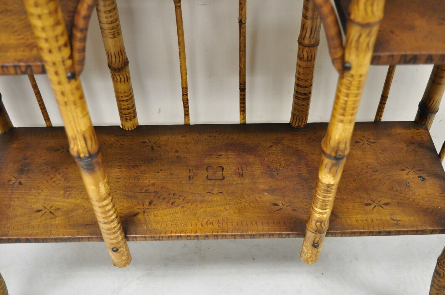 19th C. English Victorian Bamboo Stick and Ball Curio Shelf Display Etagere