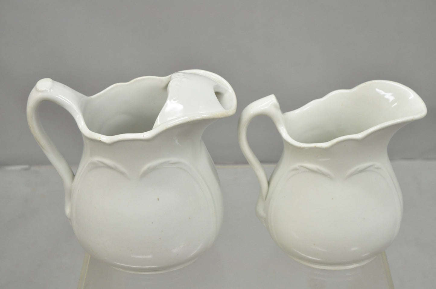 Vintage English Ironstone White Farmhouse Milk Water Pitchers - Set of 2