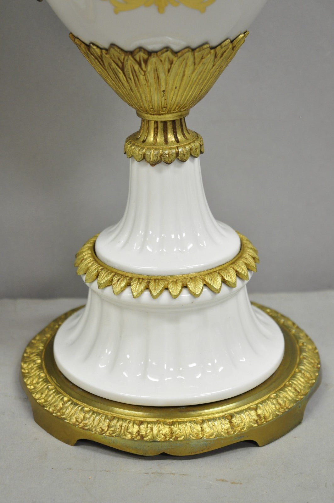 Antique French Louis XV Hand-Painted Porcelain Urn Bronze Table Lamps - a Pair