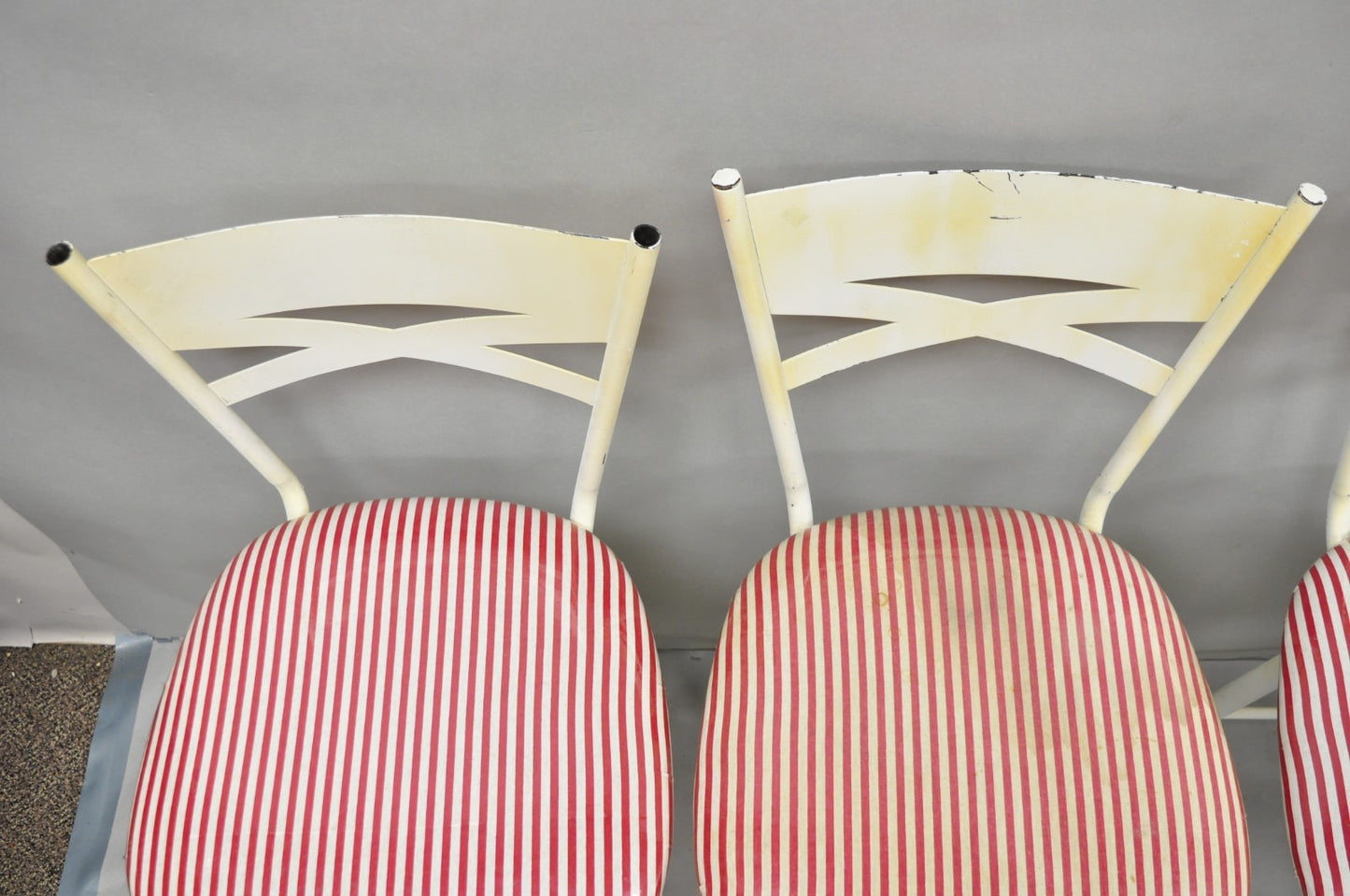 Vintage Modern Metal White Painted Swivel Amisco Counter Bar Stool - Set of 4