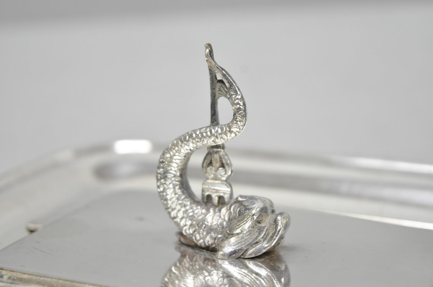 Antique English Regency Silver Plated Serpent Dolphin Desk Dish Note Holder