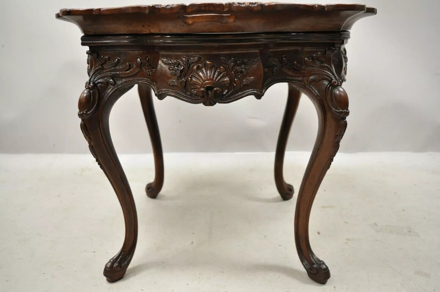 Antique French Louis XV Walnut Coffee Table w/ Angelica Kauffman Porcelain Dish