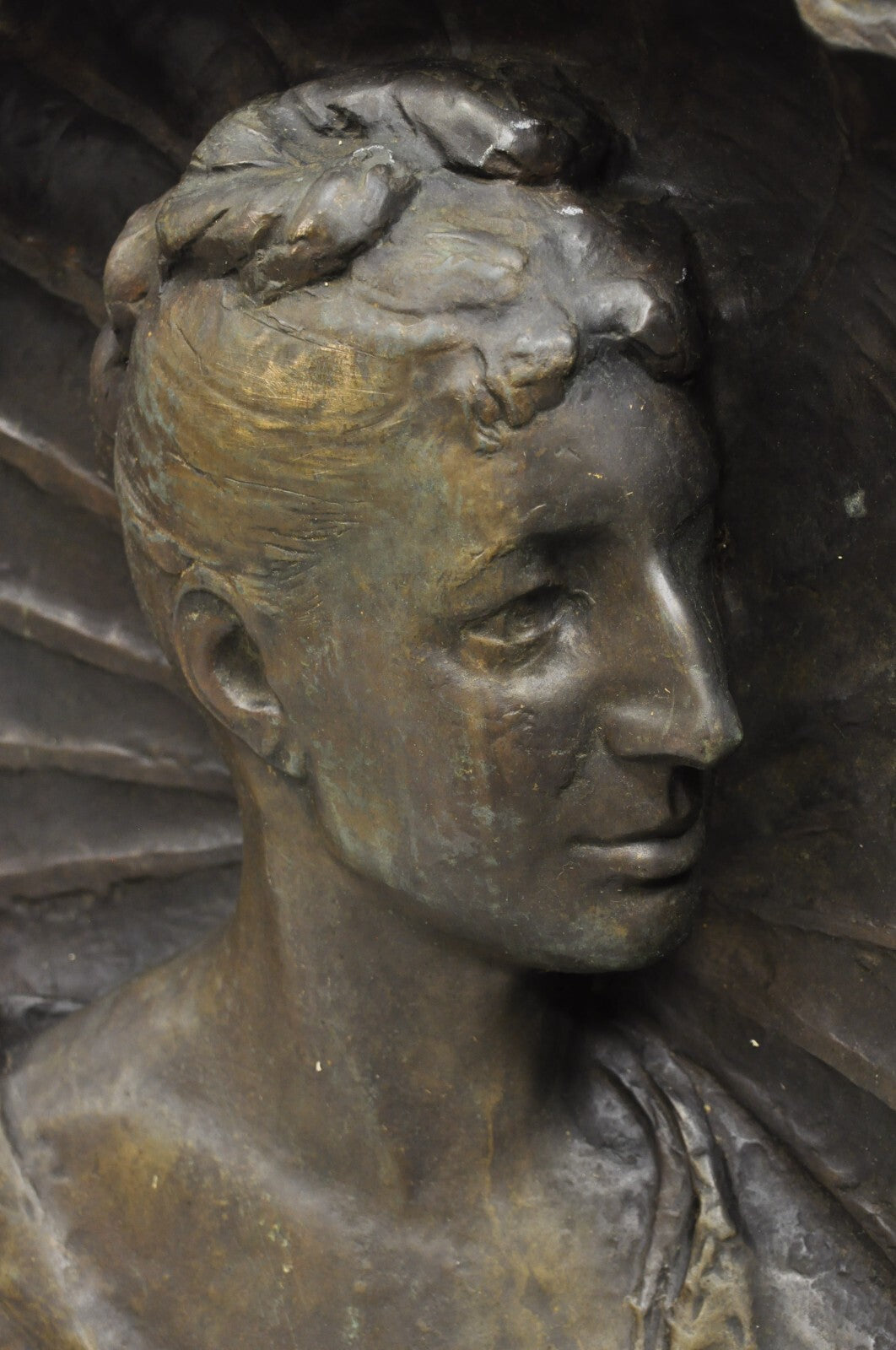 Antique Italian Woman Bust Large 25" Bronze Relief Repousse Monument Plaque