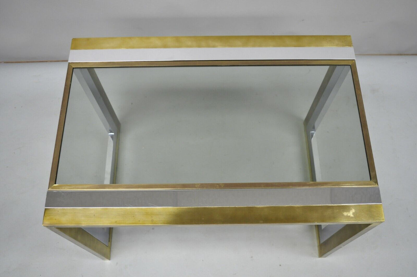 Mid Century Modern Chrome Brass Glass Waterfall Side Table by Messin Finland
