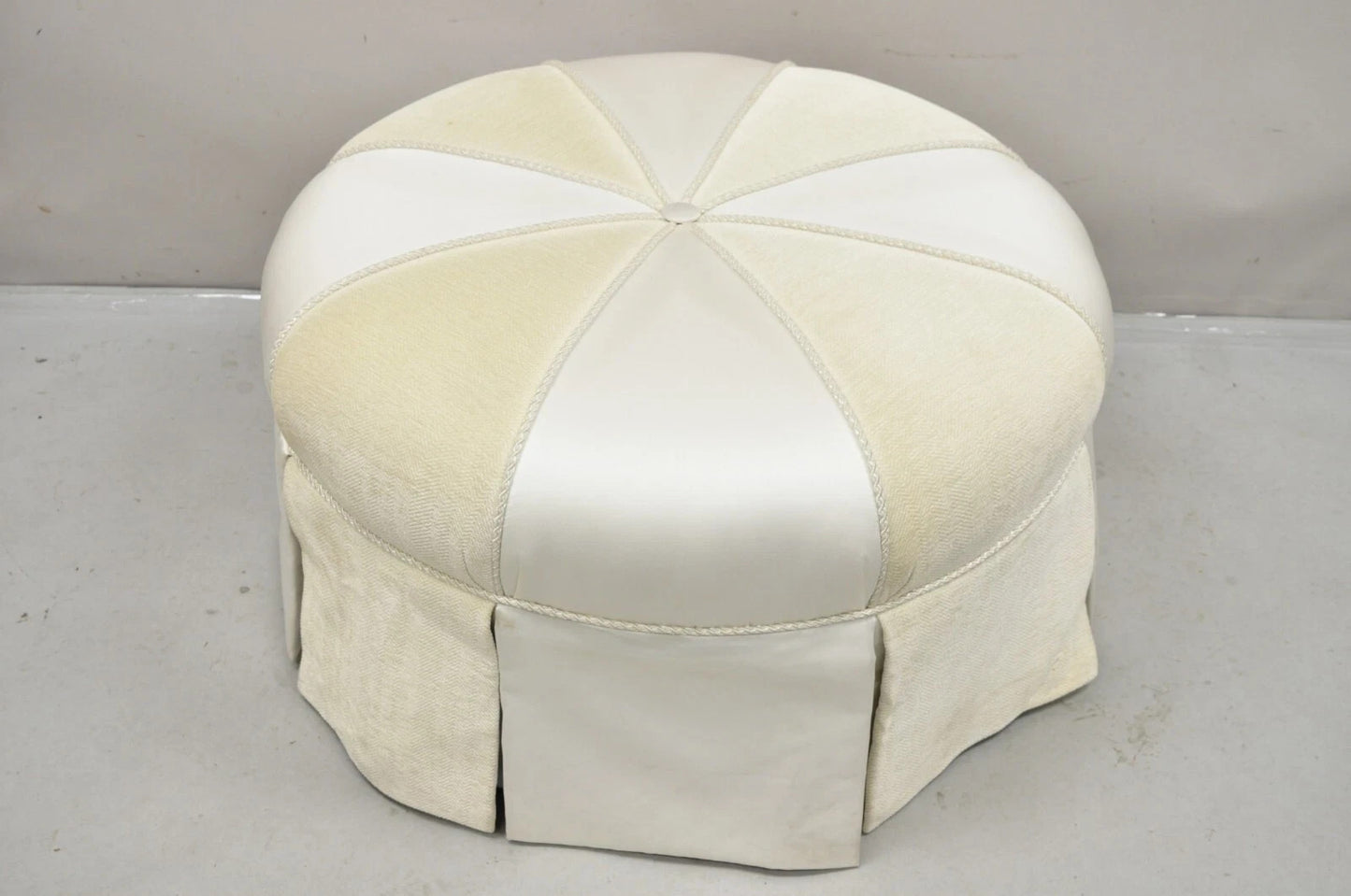 Decorator Modern Beige Upholstered Button Tufted Skirted 35" Round Ottoman