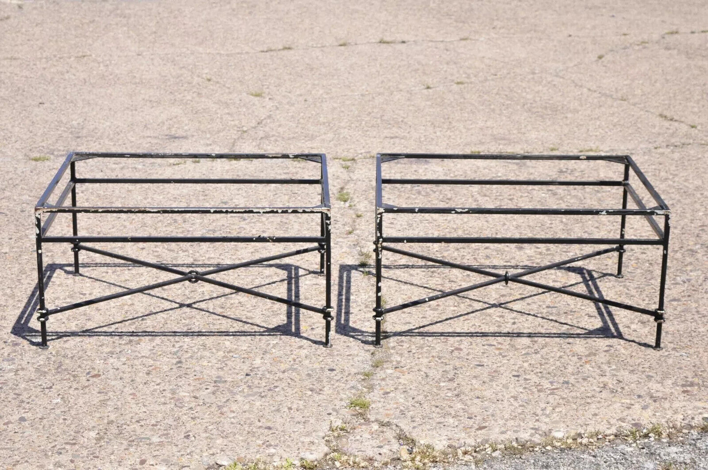 Vintage Regency Giacometti Style Wrought Iron Rectangular Coffee Table Base