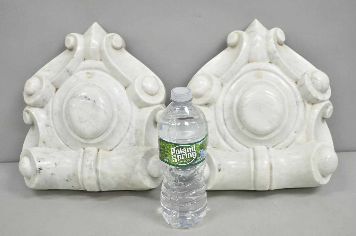 Antique Neoclassical Carved Marble Mantel Keystone Architectural Element - Pair