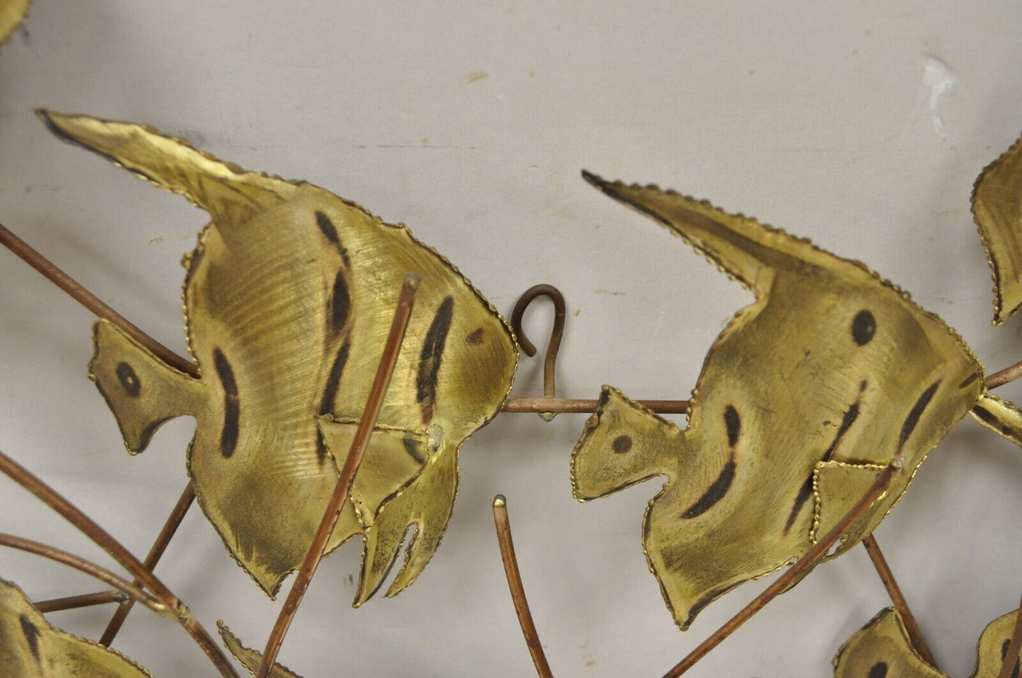 Vintage Bergasse Mid Century Modern Brass Metal School of Fish Wall Sculpture