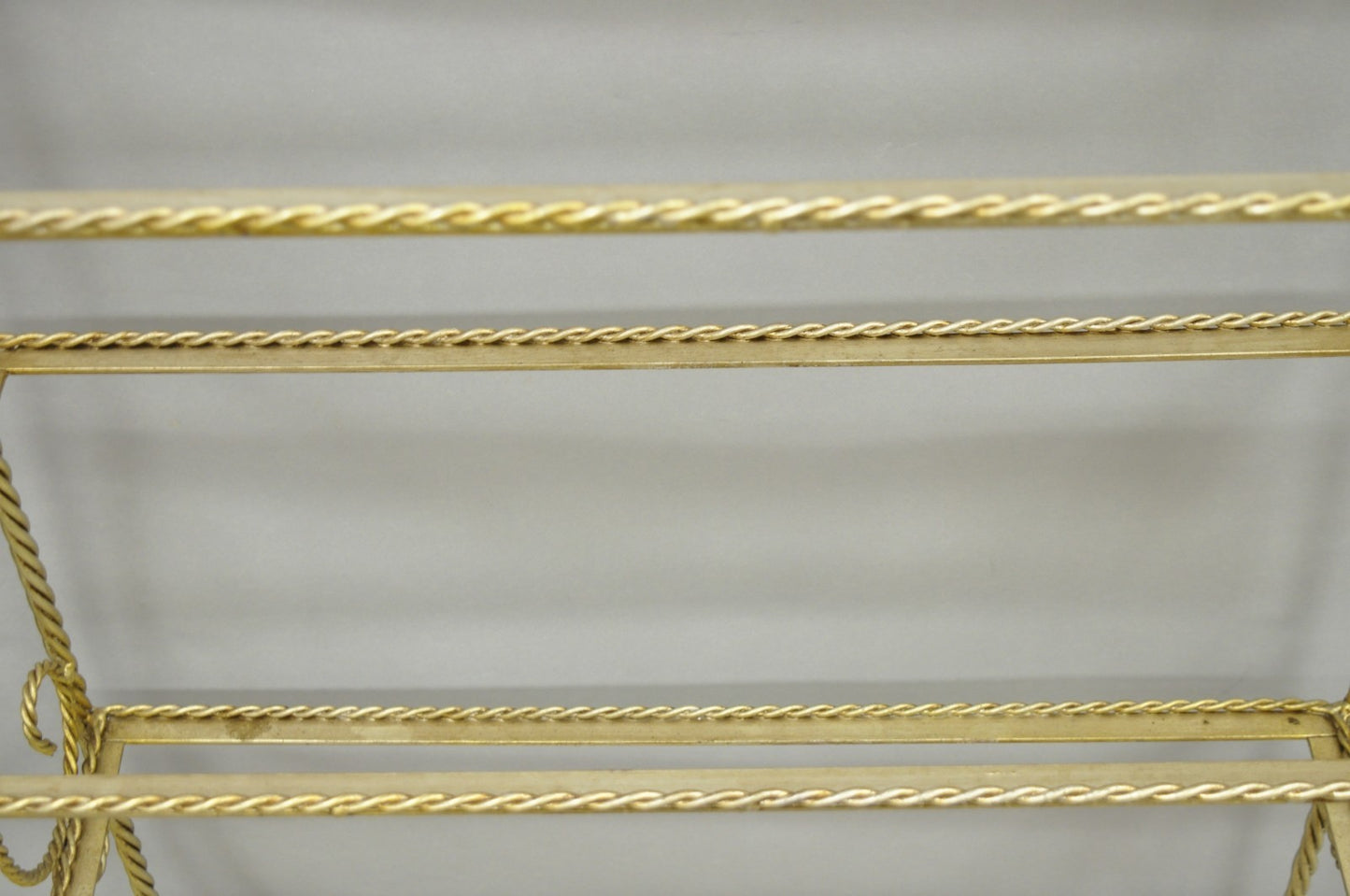 Vintage Italian Hollywood Regency Silver Gilt Iron Rope & Tassel 5 Tier Etagere