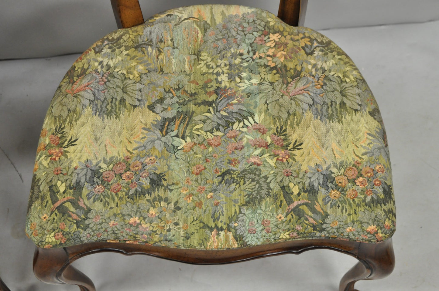 Vintage French Provincial Oval Balloon Back Upholstered Dining Chairs - Set of 8