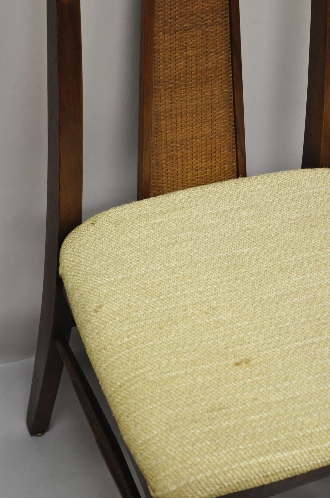 Vintage Mid Century Modern Walnut Cane Back Dining Room Side Chairs - Set of 4