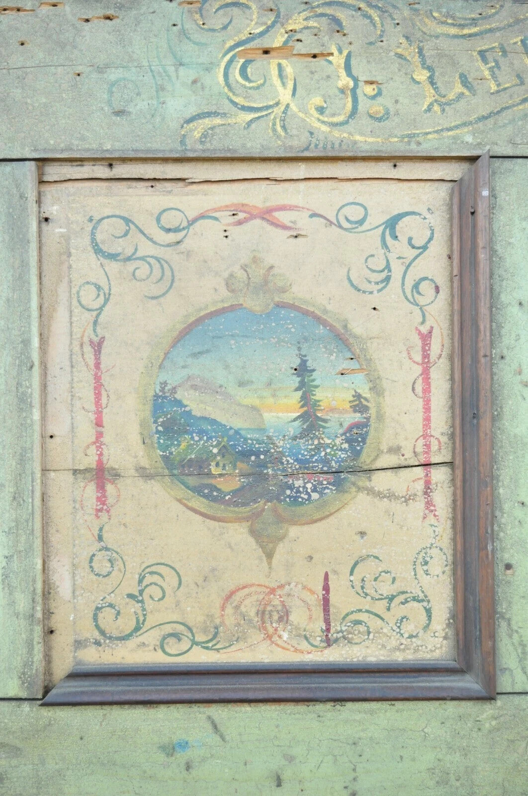 Antique 19th C French Hand Painted Distressed Wood Blanket Chest Dovetail Trunk