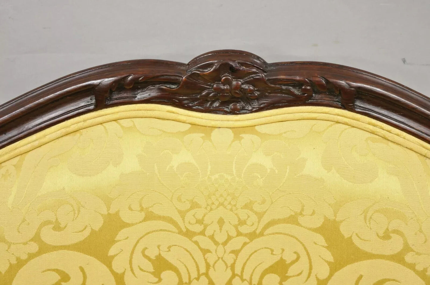 French Louis XV Style Gold Upholstered Wide Seat Lounge Chair Settee Bergere