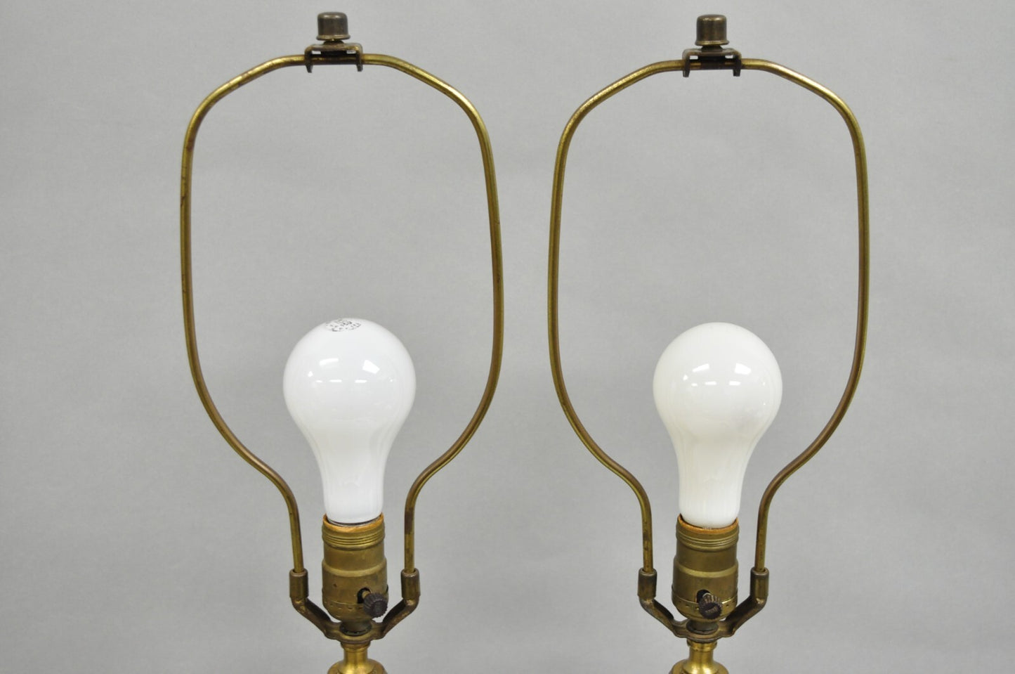 Vintage French Empire Brass Metal "Smoky" Celluloid Column Table Lamps - a Pair