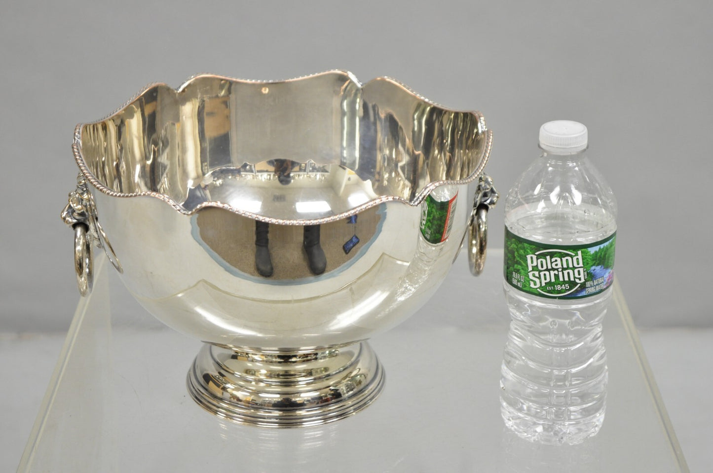 English Regency Silver Plated Lion Handle Small Punch Bowl Champagne Ice Bucket