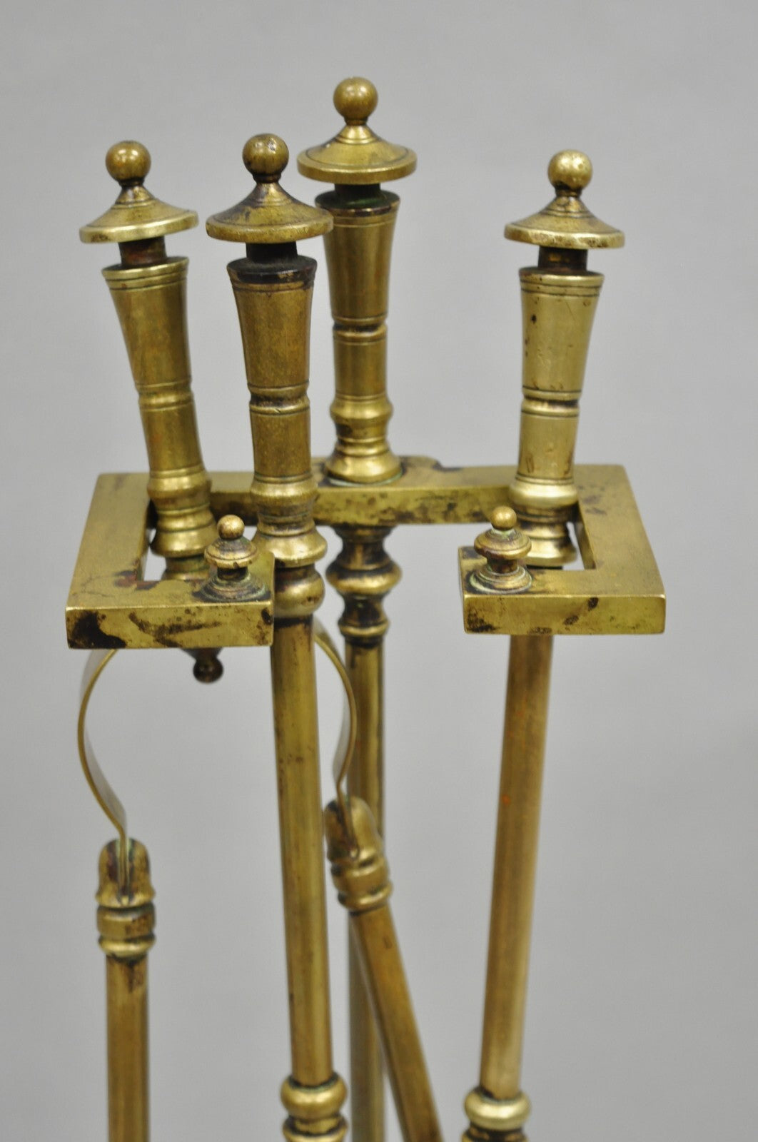Antique English Art Nouveau Brass Paw Foot Fireplace Tool Set - 4 Pc Set