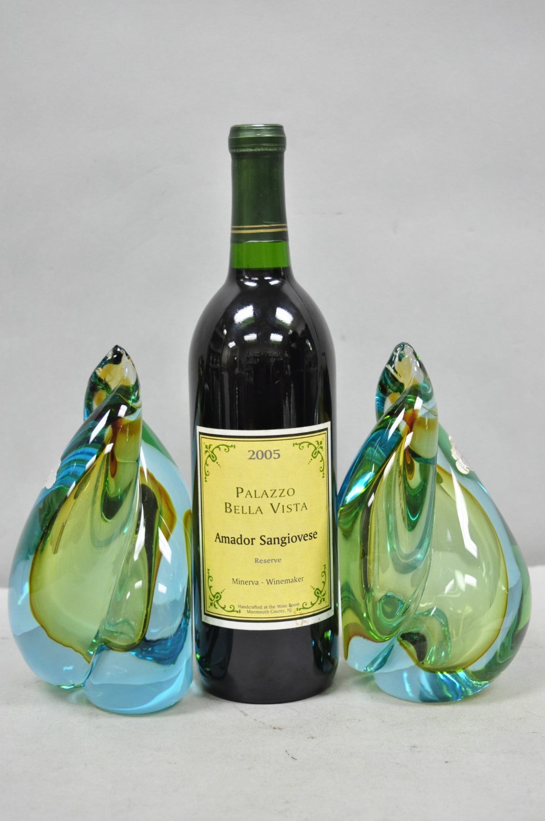 Mid Century Modern Alfredo Barbini Murano Italy Blue Art Glass Flame Bookends