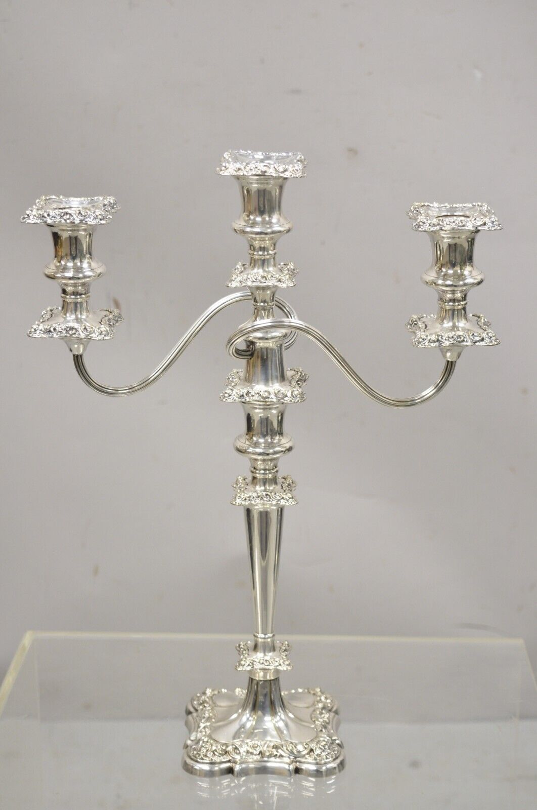 Antique Gorham Floral Repousse Twin Arm Silver Plated Candlestick Candelabra