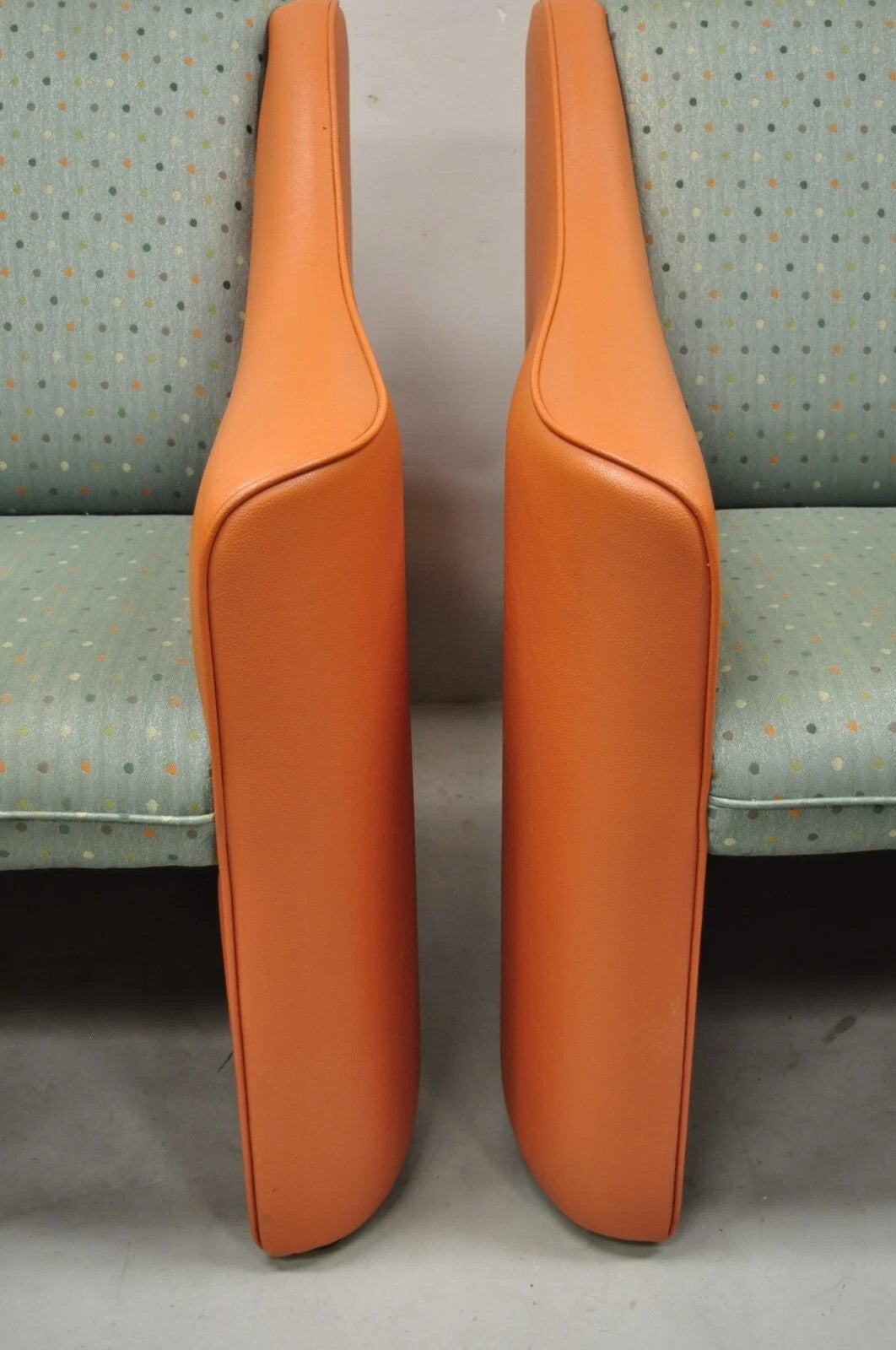 Postmodern Orange Green Lounge Chairs by Global Upholstery Company Ltd - a Pair