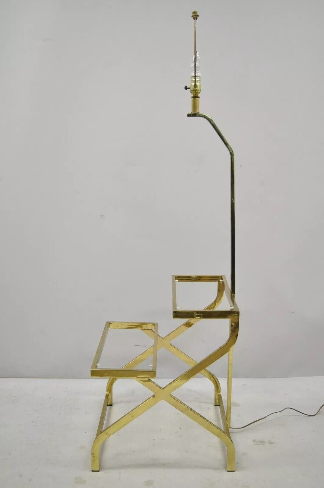 Vintage Mid Century Modern Brass Metal 2 Tier Step Up Floor Lamp End Table
