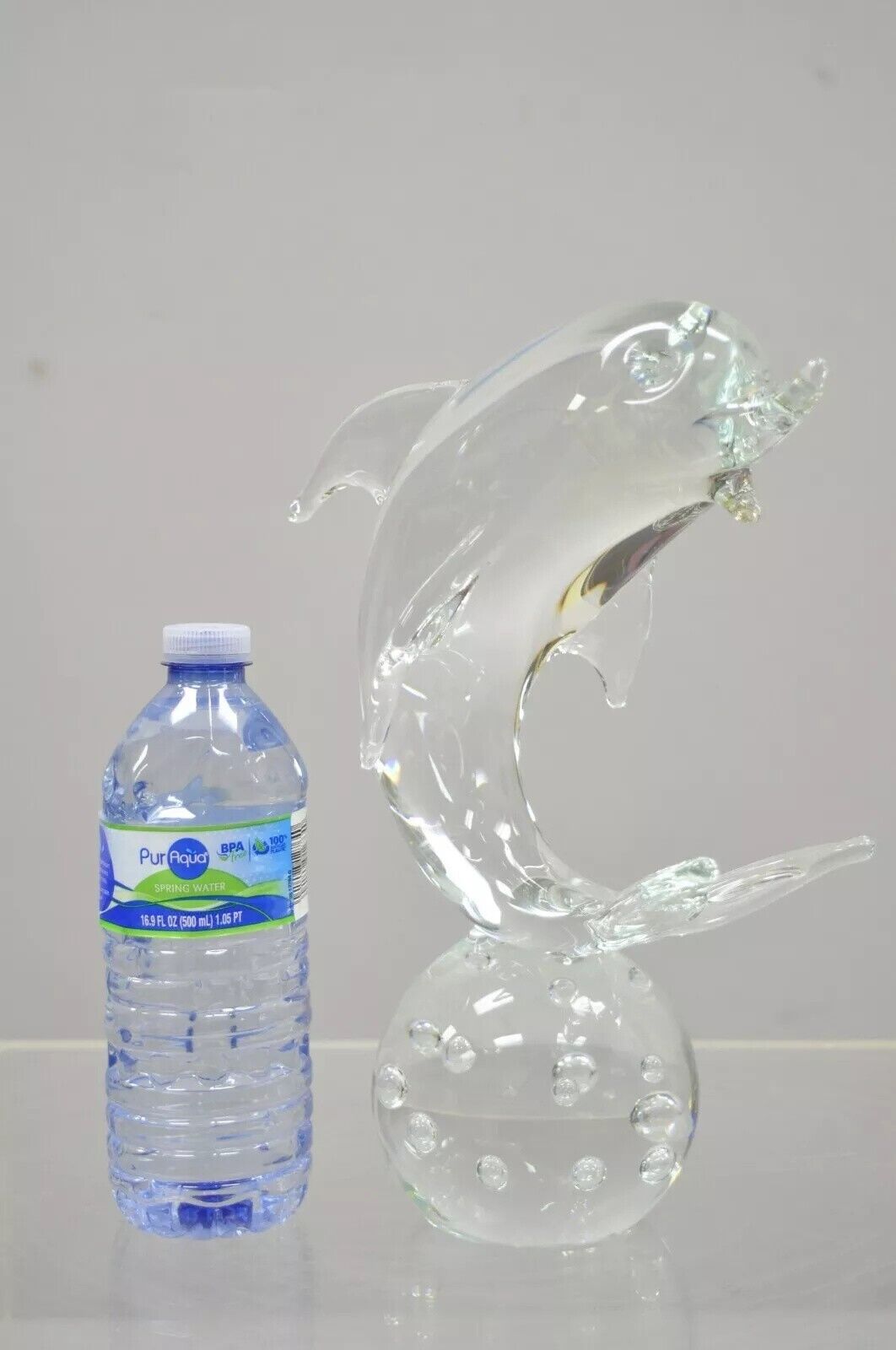 Royal Gallery Italian Crystal Glass 12" Dolphin Fish Sculpture Murano Style