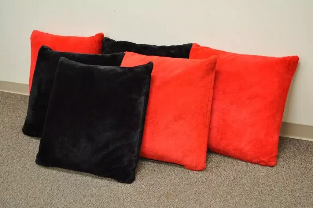 6 Vintage 27" Mid Century Modern Oversized Plush Red & Black Floor Throw Pillows