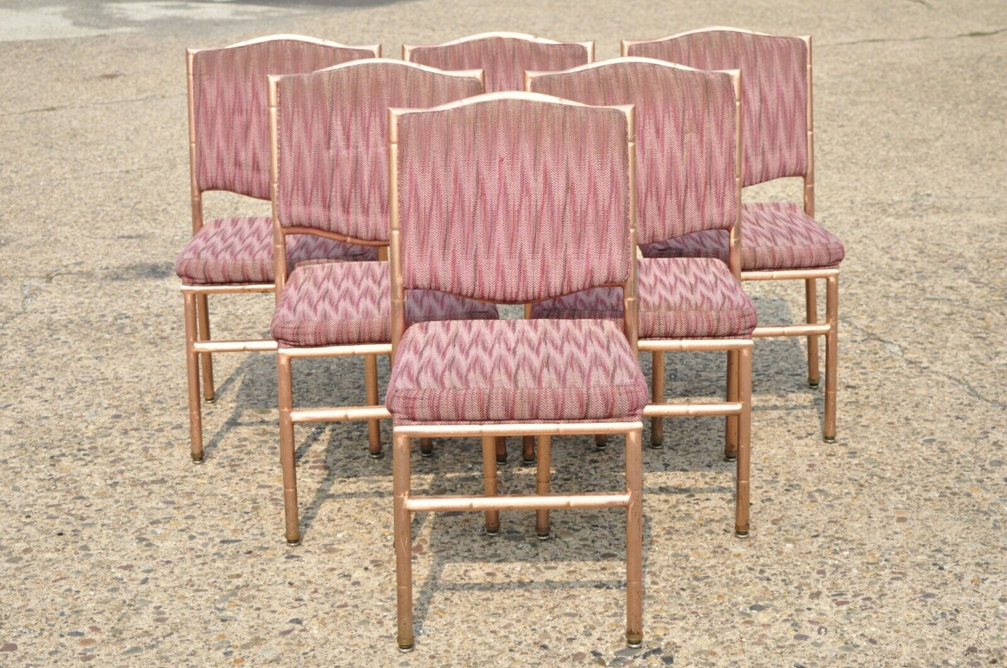 Shelby Williams Faux Bamboo Pink Rose Gold Upholstered Banquet Chairs - Set of 6