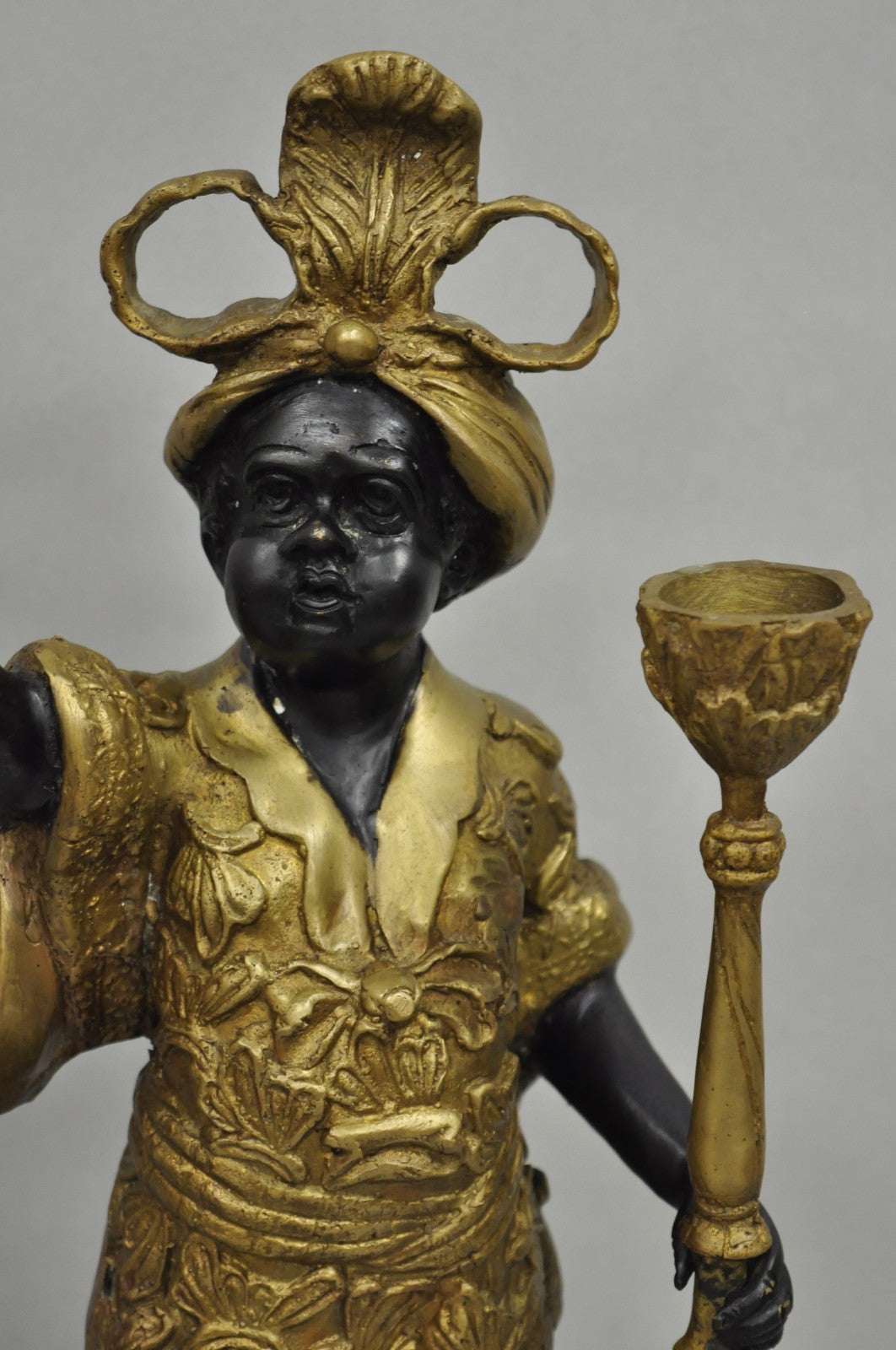 Vintage Moorish Venetian Blackamoor Figural Bronze Candelabra Candle Holder Pair